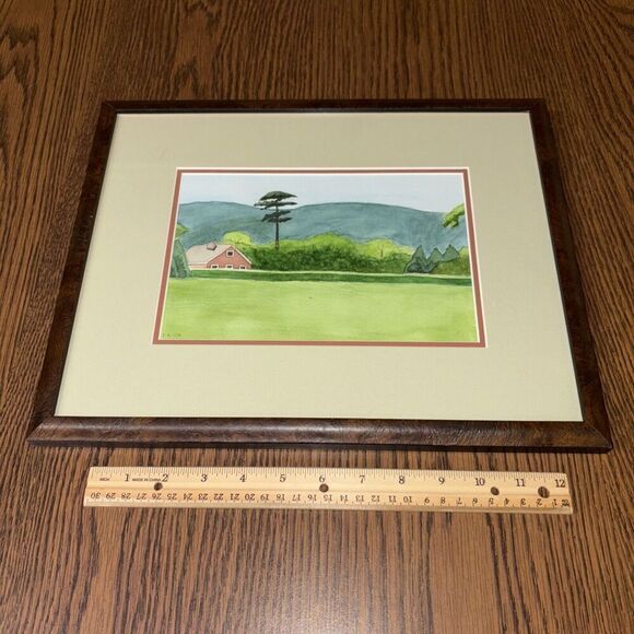 Signed 2003 Framed Landscape Watercolor Painting: Barn in Mountains Berkshires? - Picture 1 of 4